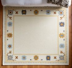 Hand Knotted Geometric Orange Wool Rug